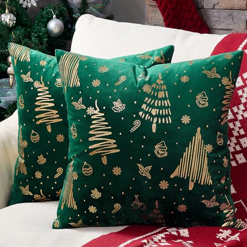 Topfinel Weihnachtskissenbezug 50x50 Grün 2er Set Samt Kissenbezüge...