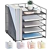 Desk Organizers and Accessories, 5-Tier Paper Letter Tray Organizer with File Holder, Desktop Organizer for Office Supplies (Black)