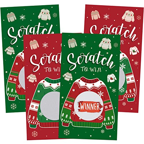 Funrous 50 Pcs Christmas Scratch Off Cards Ugly Sweater Scratch Off Game Christmas Cards Holiday Xmas Games Ugly Sweater Party Decorations Winner You Lose Tickets for Winter Office Party Supplies