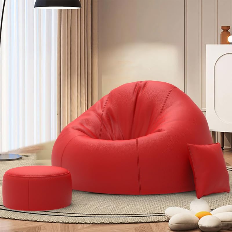 Image of Biggie Bean Bag with Beans Filled 4XL Classic Comfort Bean Sofa-Crafted for Comfort-Styled for Modern Homes with Free Cushion & Footrest (Matching Color : Leatherette Red)