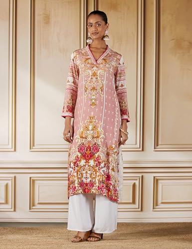 Image of BIBA Solid Rayon A Line Fit Women Kurta