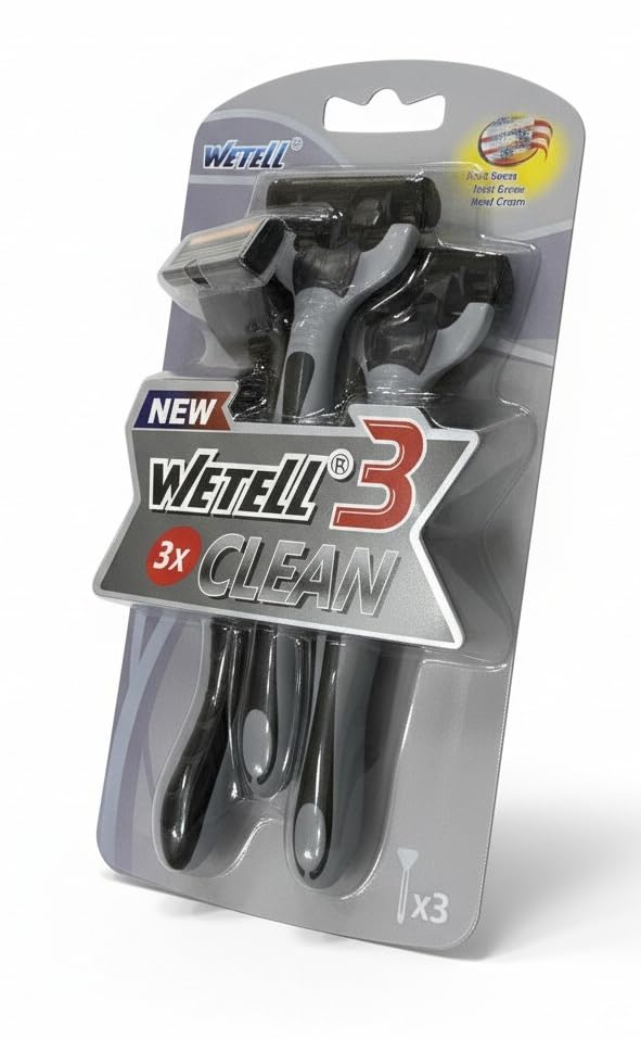 Image of WETELL 3x CLEAN Men's Disposable Razors - Triple Blade Shaving System | Smooth & Clean Shave | Lightweight Ergonomic Handle | Pack of 3 Premium Disposable Shavers for Men (WT202503)