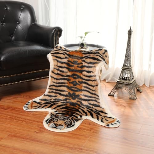 Tapis imprimé tigre en fausse fourrure pour chambre à coucher, salon, 0,8 x 1 m, noir et marron