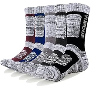 YUEDGE Men’s 5 Pairs Athletic Socks Breathable Cushion Comfortable Casual Crew Winter Warmer Socks Performance Multi…