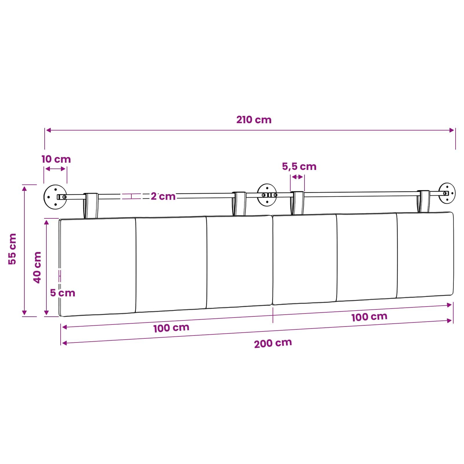 Wiszący zagłówek w kolorze czerwonego wina, materiał z tapicerką, montaż ścienny, szerokość 210 cm, nowoczesne wzornictwo, trwały poliester, łącznie z materiałem montażowym do sypialni