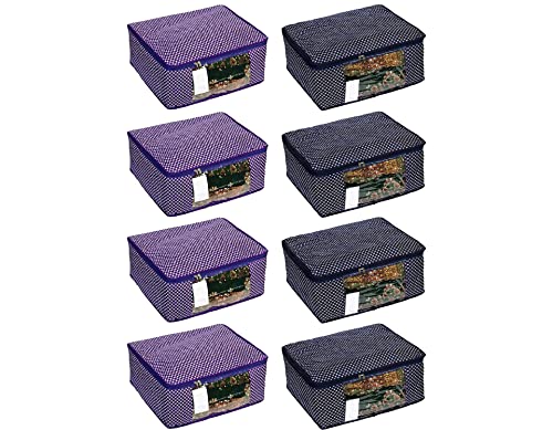 Image of Saree|Saree Bag |Cotton Saree Cover Closet Orgnizer /Saree Bags for Wardrobe Orgnizer Clothe Covers | Saree| Saree Cover (Pack of 8, Blue + Purple)