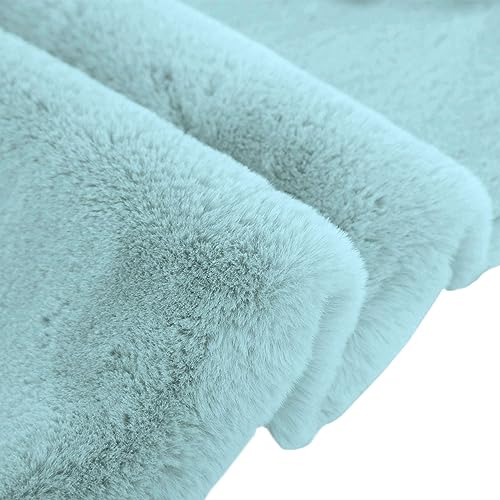 Image of Luxe Home Rabbit Fur Soild Bath Mat Super Soft, Anti-Slip, Washable, Rectangle, for Bathroom Door Mate, Bedroom Door Mats (Turquish, 45x75 cm)