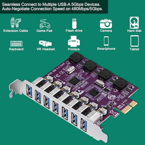 Tarjeta PCIE USB 3.0 Windows 11 interna con 7 puertos USB de 5 Gbps FebSmart para PC 4