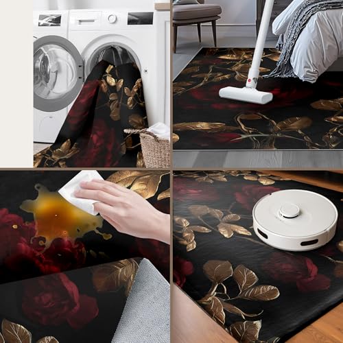 Tapete redondo vintage floral rojo y negro 182 cm miniatura 7