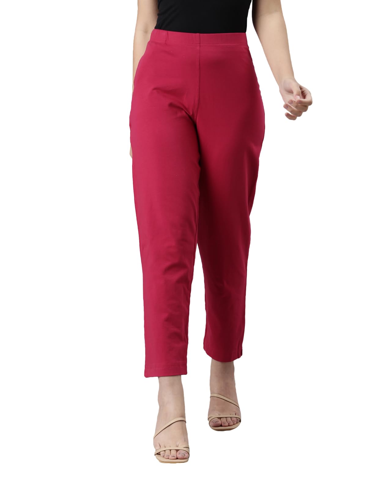Women High Rise Solid Fuchsia Cotton Kurti Regular Fit Pants, 2XL-image-12
