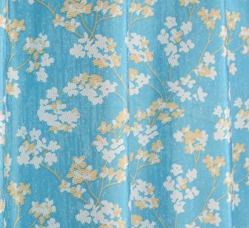 Image of Floral Printed Home Decor Curtains for Living Room, Bedroom Doors and Windows Panel, Parda, Eyelets Hanging, Aqua Blue, 4 x 7 Feet, 1 Piece