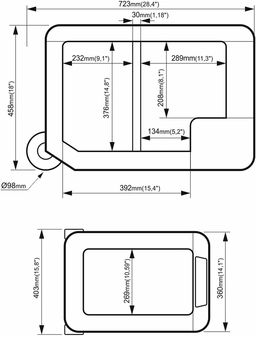 EU Energy Label for Yeticool TX50 Grey, showing energy efficiency class F, 92 kWh/annum, 50L capacity, and 38dB noise level.