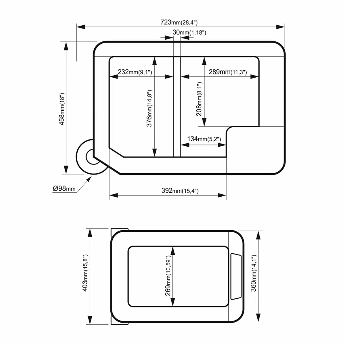 Yeticool TX50 Grey elektryczna lodówka kompresorowa, Dual-Zone, sterowanie aplikacją przez Bluetooth, 12/24 V i 230 V, do samochodu, ciężarówki, łodzi