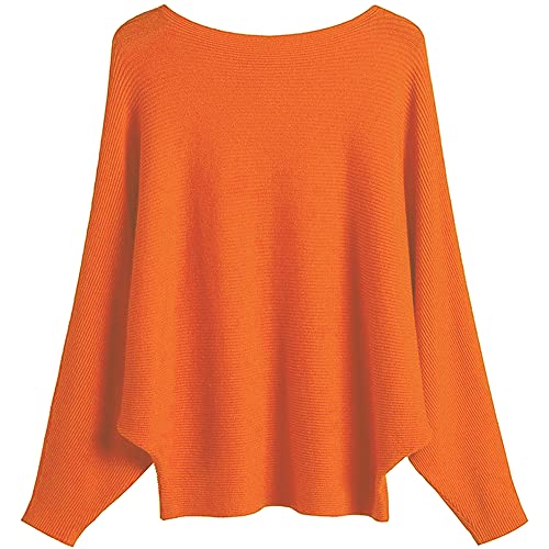 Image of EDSTAR Women Dolman Batwing Sleeves Knitted Sweaters Winter Boat Neck Pullovers Tops