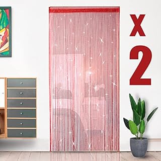 HYSENM 2 Pack Door Curtain 100 x 200cm Fly Screens for Doors, Beaded Door Curtain String Curtain for Doors, Door Fly Screen Curtain for Doorways - Black