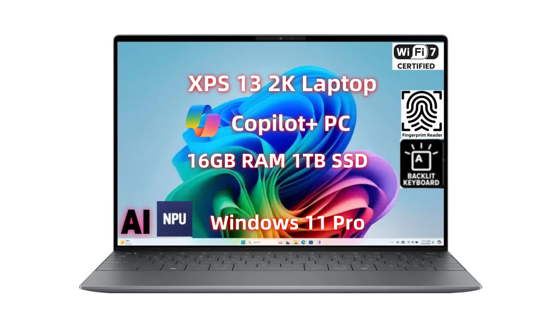 2025 NewestDell XPS 13 9350 Business Laptop AI Copilot+ PC (13.4" FHD+ 120Hz, Intel Core Ultra 7 AI NPU, 32GB LPDDR5X 8533MT/s, 2TB SSD), Backlit KB, FP, Light Weight + Ultra Thin, Wi-Fi7, Win 11 Pro