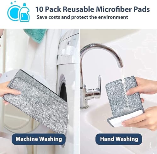 Image of 2 in 1 Scratch Moop for Floor Cleaning Long Handled Microfiber Flat Mop with Bucket Cleaning Squeeze Hand Free Floor Mop Extra 2 Reusable Moop Pads (A2)