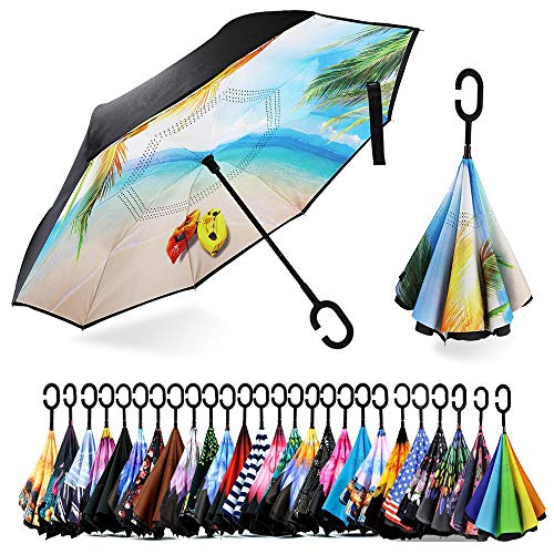 Spar. Saa Double Layer Inverted Umbrella with C-Shaped Handle, Anti-UV Waterproof Windproof Straight