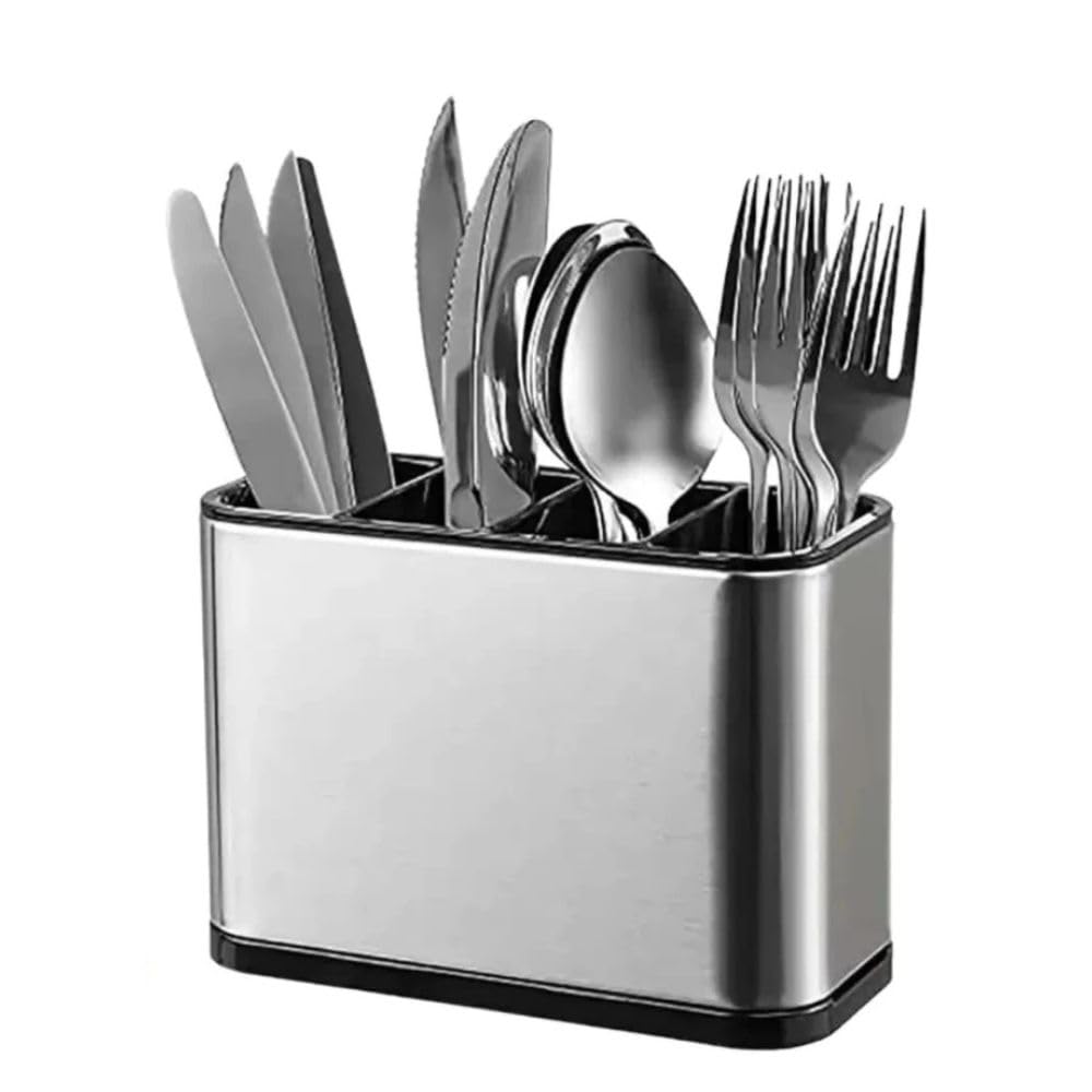 Escorredor e Porta Talheres em Aço Inox Resistente Organizador Utensílios Cozinha 2 em 1