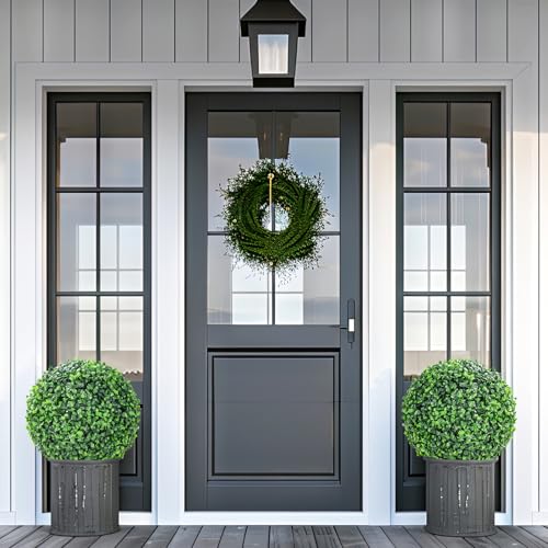 GarveeHome 2 Pcs Artificial Plant Topiary Balls Outdoor, 15" Faux Boxwood Balls Fake Green Plants Decorative Spheres for Front Porch Patio Garden Backyard Home Wedding Decor
