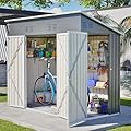 YOPTO 4x8 FT Outdoor Storage Shed,Slope Roof Storage Metal Garden Shed Steel with Reinforced Beams,All Weather Waterproof Garden Tool House W/Lockable Door & 4 Air Vents,for Backyard,Patio,Lawn,Grey
