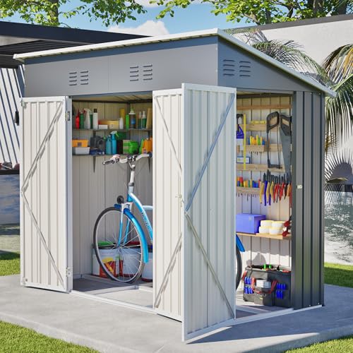 YOPTO 4x8 FT Outdoor Storage Shed,Slope Roof Storage Metal Garden Shed Steel with Reinforced...