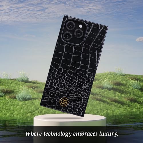 Image of COCOMII Rectangle for iPhone 16 Pro Case, Black Crocodile Leather