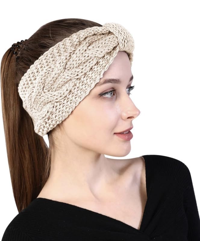 richmen Winter Woolen Headband for Women and Girls Knitted Bow Hair Band for Spa Casual Ear Warmer Earmuff (Beige, Freesize)-picture-36