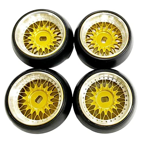 Colcolo Upgrade Alloy RC Car Wheel Rim Tires Rc Tires for Wltoys K969 K989 P929 1/28 Scale Pack of 4 Eva Hard-Anodized Rally Truck Car Hobby - Yellow