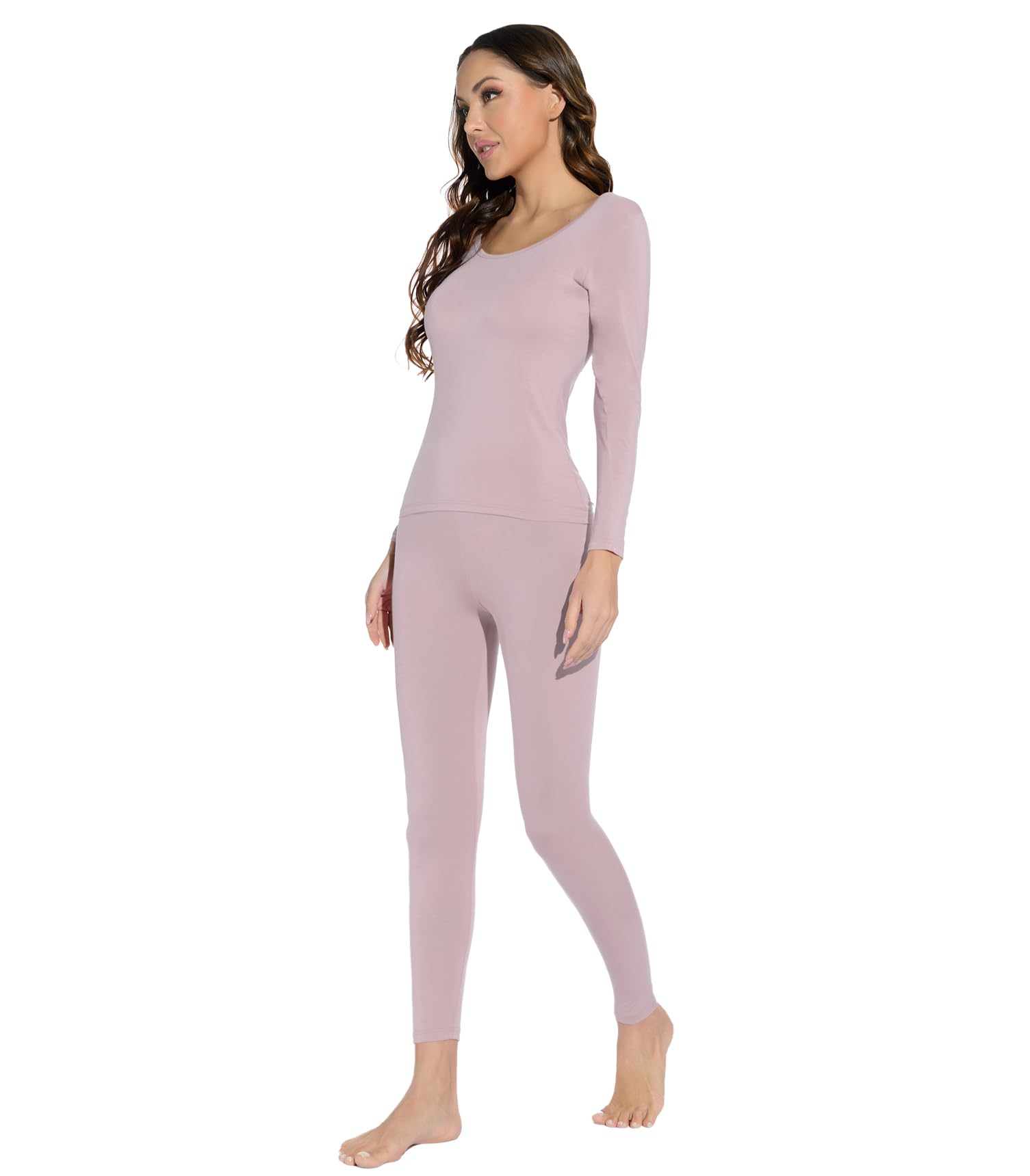 Mcilia Conjunto de Camiseta y Pantalones para Mujer de Ropa Interior Térmica Modal Ultradelgada con Cuello Redondo