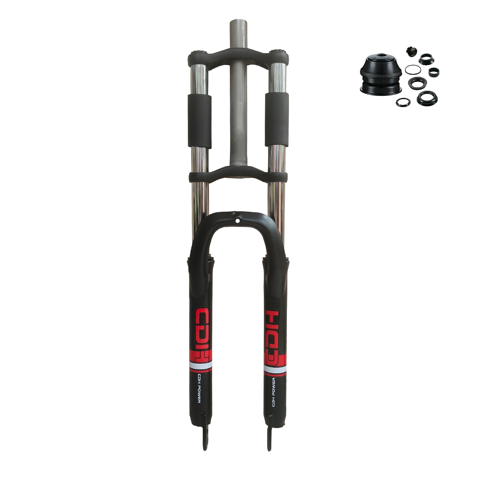 CDHPOWER Bicycle Black Fork 26" and 1 1/8" Headset Combo- Triple Tree Suspension Fork w/Double Shoulder-Gas Motorized Bike