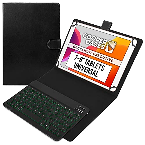 Cooper Backlight Executive Keyboard Case for 7, 7.9, 8" Tablets | Universal 2-in-1 Bluetooth Keyboard & Leather Folio, 7 Color Backlit, 13 Hotkeys