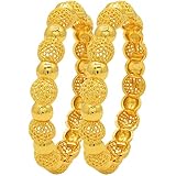 SUVAN JEWELRY 24K Gold Plated Indian Gold Bangles for Women Gold Color Bangles&Bracelet Dubai/African/Ethiopian/Arab/Middle East Wedding Gifts-2Pcs