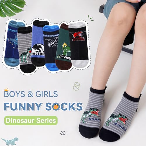 Image of Eyean Kids Ankle Cotton Socks Cute Animal Pattern Soft Non Slip Boys Girls No Show Socks 6 Pairs