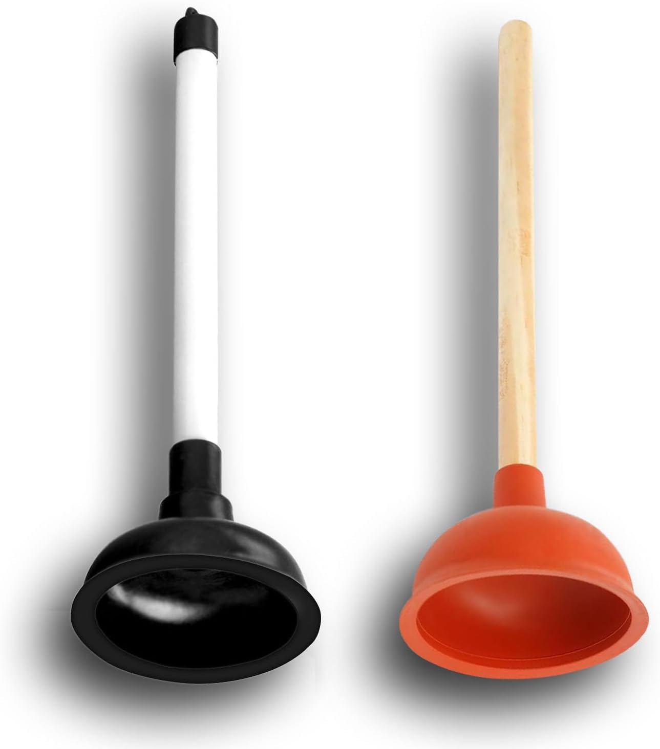 Mea Brown, Black, White Powerful Sink Plunger With Wooden Handle & Rubber Suction| Large Toilet Plunger Unblocker With Wooden Handle & Red Rubber Sucker | Sink Plungers For Unblocking Basins (16" X 6") (Large Red & Black)