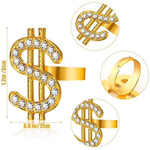 6 Pieces Crystal Dollar Sign Ring for Men, Hip Hop Symbol for Rapper Punk Costume Props, Zirconia US Open Ring3