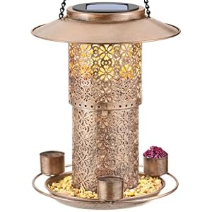 SWEETFULL Solar Bird Feeders for Outdoors Hanging,3lbs Metal Bird Feeder 360° Circular Perch,Wild Bird Feeder as Gift Ideas for Bird Lovers Garden Yard Patio Cardinals