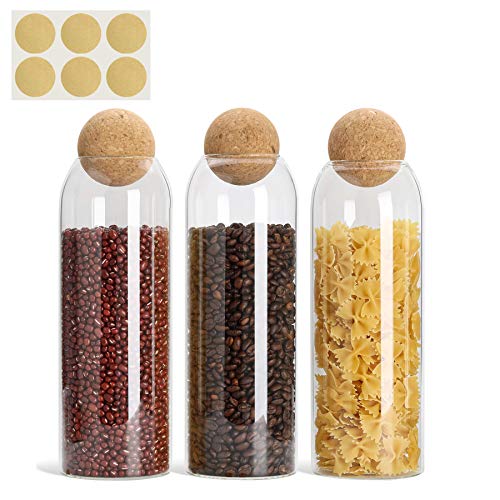 KTMAMA Glass Food Storage Canister with Airtight Cork Lid 42oz1240ml Clear Food Storage Jar Container with Seal Cork Round Stopper for Kitchen Pantry Serving Tea Coffee Sugar Flour Spices