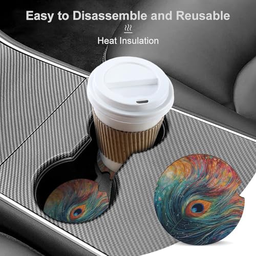 Portavasos para carro, juego de 2 con diseño pavo real miniatura 4
