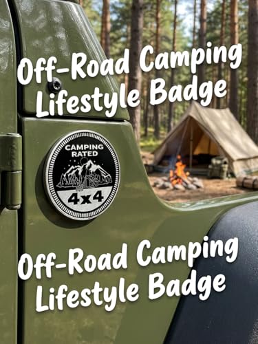 Image of 2 pcs Car Emblem 4 x 4 Metal Automotive Badge 3D Metal Car Badges Emblems Round Emblem Decals Car Badge Decals Stickers Compatible with Vehicles Trucks SUV RV Decorations (Camping)