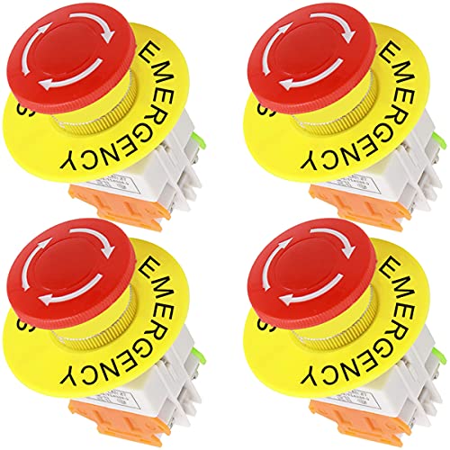 Xiatiaosann bouton-poussoir d'arrêt d'urgence verrouillage 22mm trou de montage capuchon de champignon rouge 1NO 1NC avec panneau d'arrêt d'urgence 60mm, 4 pièces Cover