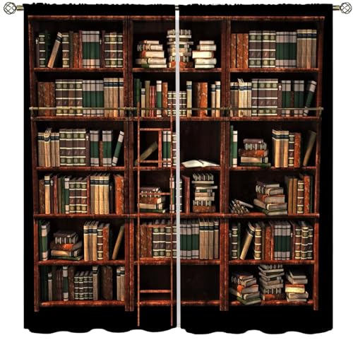 Focusbrite Vintage Bookshelf Blackout Curtain,Library Vintage Old Bookshelf,Window Drapes for Kids Boys Girls Living Room Bedroom Set 2 Panels,42x45 Inches