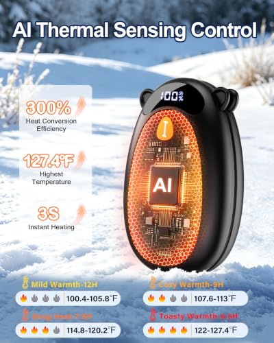Taiofan Electric Hand Warmers Rechargeable - [with LED Display] | 2 Pack Magnetic Cute Bear Stocking Stuffers, Gifts for Christmas Men Women Teens Kids, Hunting Essentials,Black - image 3