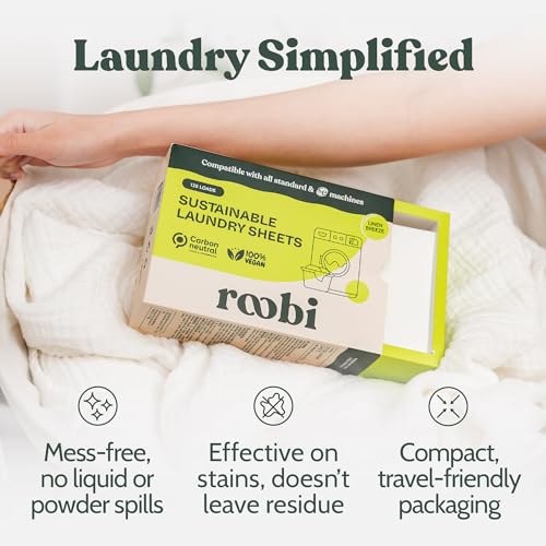 Image of Roobi Laundry Detergent Sheets, Linen Breeze Scent | Up to 128 Loads, Liquidless Detergent. Carbon Neutral, 100% Vegan