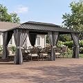 Aoxun Gazebo 20x12 Hardtop Gazebo with Double Galvanized Steel Roof, Gray