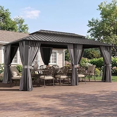 Aoxun Gazebo 20x12 Hardtop Gazebo with Double Galvanized Steel Roof, Gray