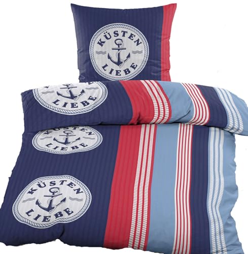 KH-Haushaltshandel 2-TLG. Seersucker Bettwäsche, 135x200 +80x80cm, rot...