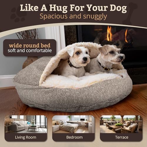 Image of Snoozer Cozy Cave Dog Bed, Round Covered Dog Bed, Merlin Linen (L)