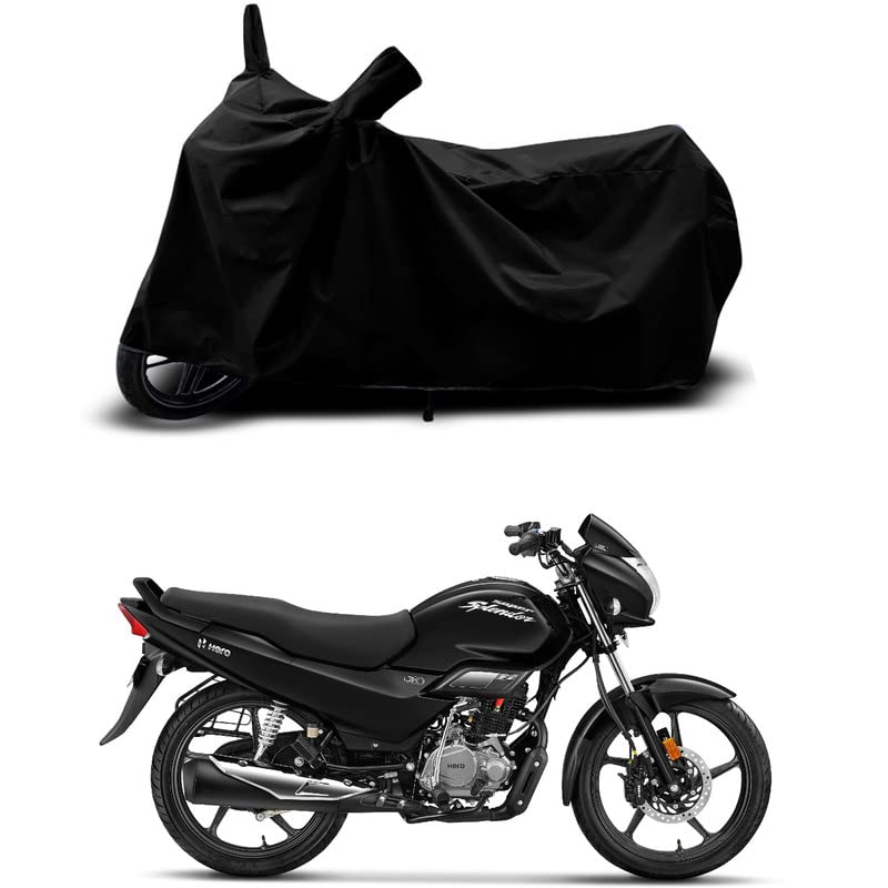 Image of 100% Scratchproof /UV-Rays /Heat Protection /Birds Dropping /Water Resistant /Dust Proof /Waterproof /Full Bike Scooty Two Wheeler Body Cover Compatible for Super Splendor New All Varients[Black]
