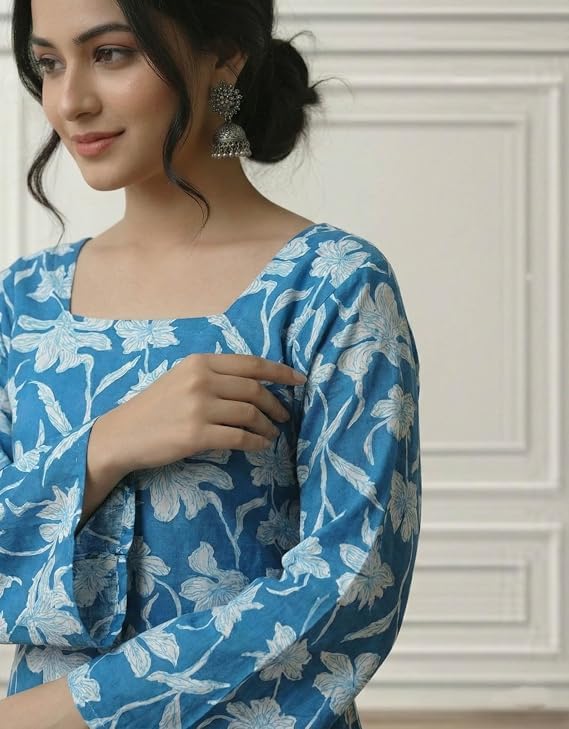 Image of MAHIRA'S Comfort Women's Short Kurti, Rayon Tunic Top with 3 /4 Embroidered Designer Sleeves | Soft Breathable Fabric | Office & Casual Kurti for Jeans, Leggings & Trousers